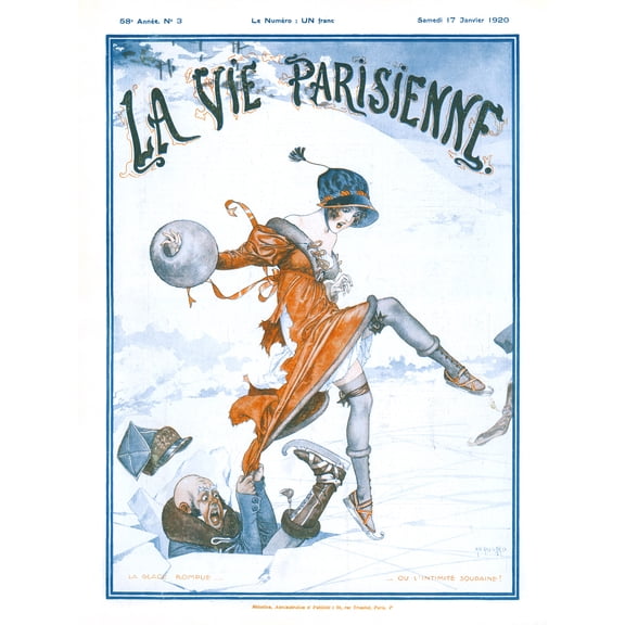 La Vie Parisienne Vintage French Broken Ice Skating Magazine Cover Extra Large XL Wall Art Poster Print