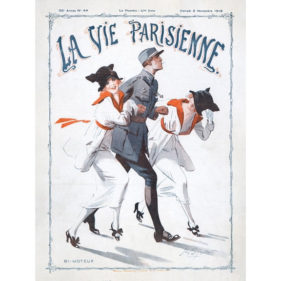 La Vie Parisienne Vintage French Soldier Two Women WW1 Magazine Cover Extra Large XL Wall Art Poster Print