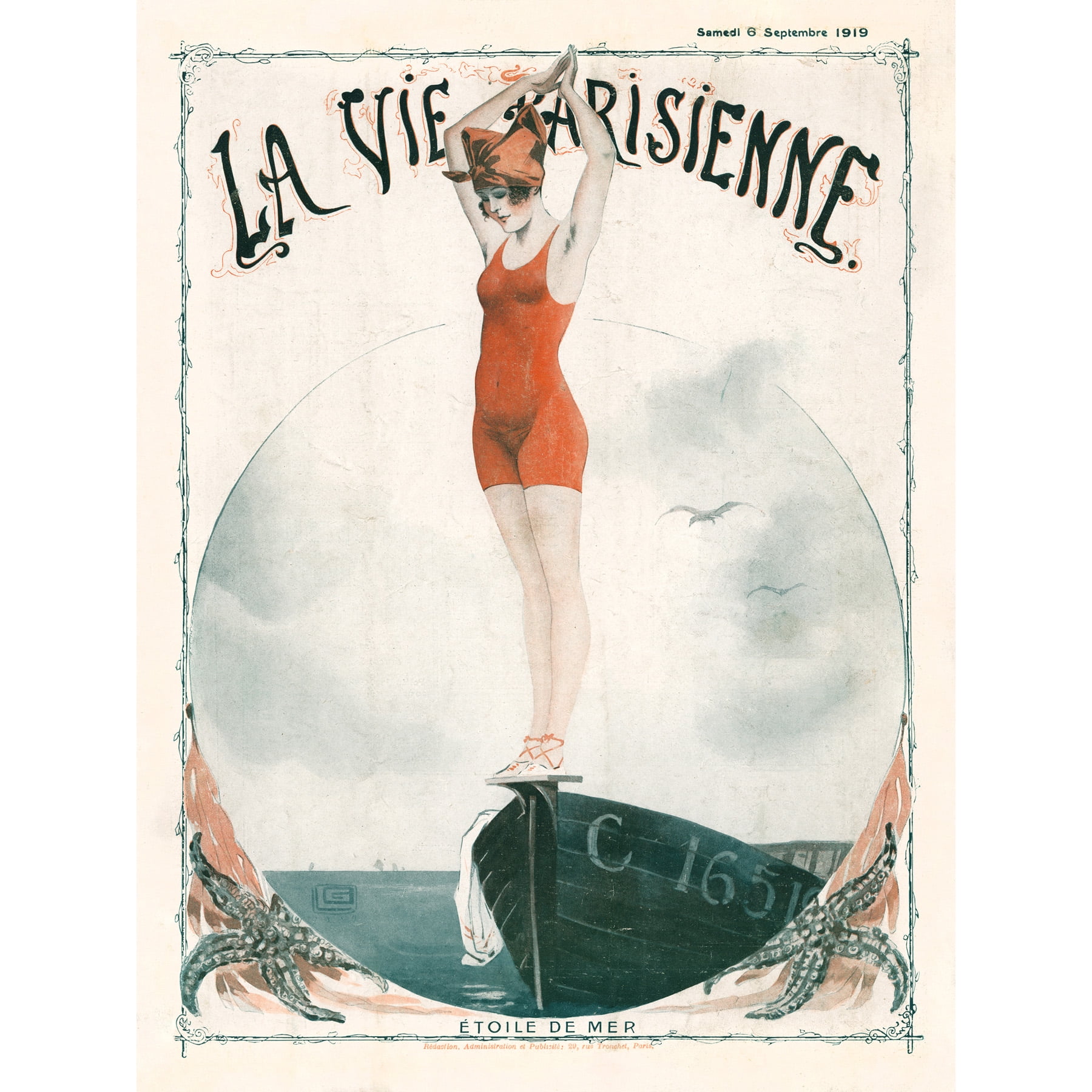 La Vie Parisienne Vintage French Swimming Starfish Magazine Cover
