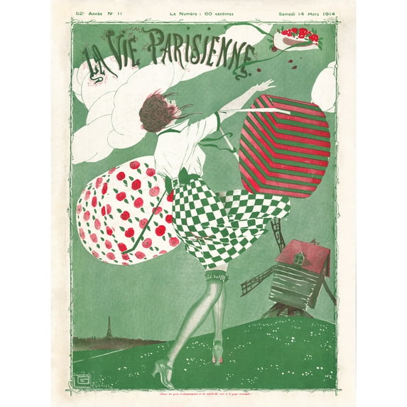 La Vie Parisienne Vintage French Windy Day Shopping Magazine Cover Extra Large XL Wall Art Poster Print