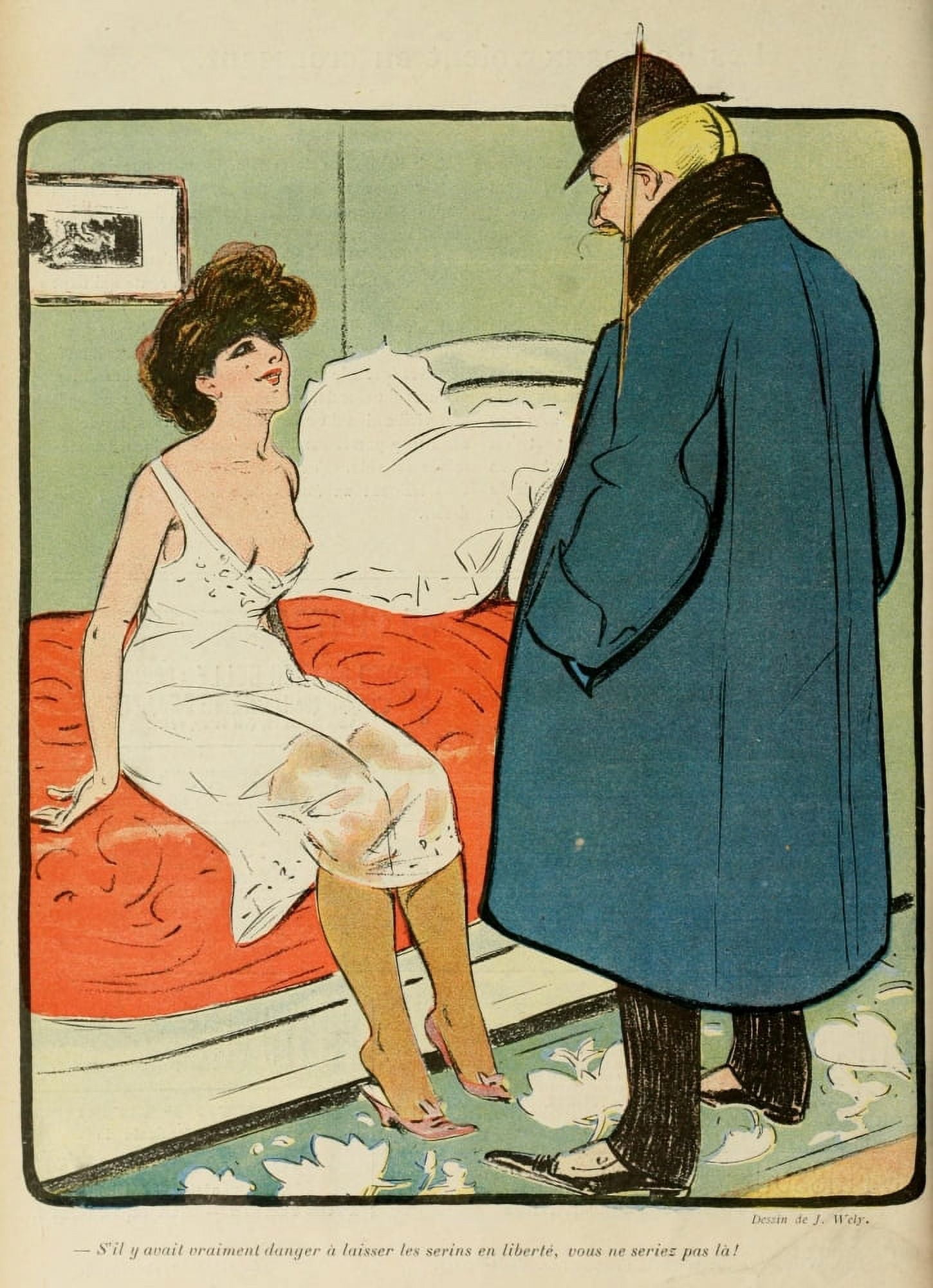 La Vie en Rose 1903 Risque cartoon Canvas Art - Jacques Wely (24 x 36)