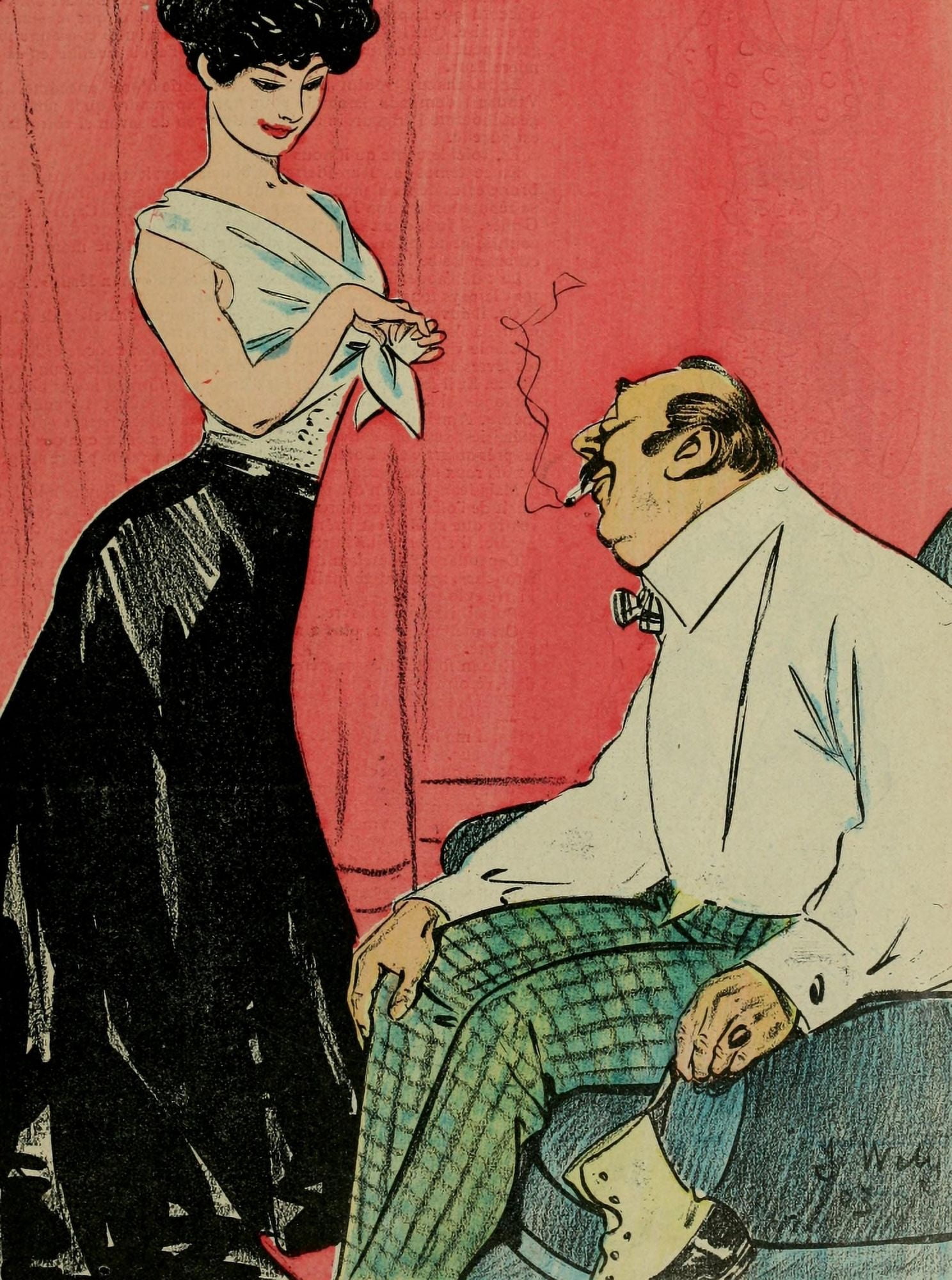 La Vie en Rose 1903 Risque couple Canvas Art - Jacques Wely (18 x 24)