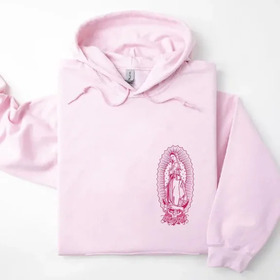 La Virgen de Guadalupe Hoodie – Vintage Religious Virgin Print, Unisex Classic Cotton Hoodie, Streetwear Pullover for Men & Women