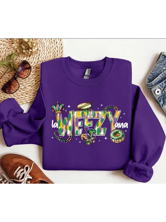 La Weezy Ana Mardi Gras Carnival Unisex Graphic Sweatshirt, Cozy Crewneck Pullover, Long Sleeve Casual Top, Fall Winter Gift for Men Women