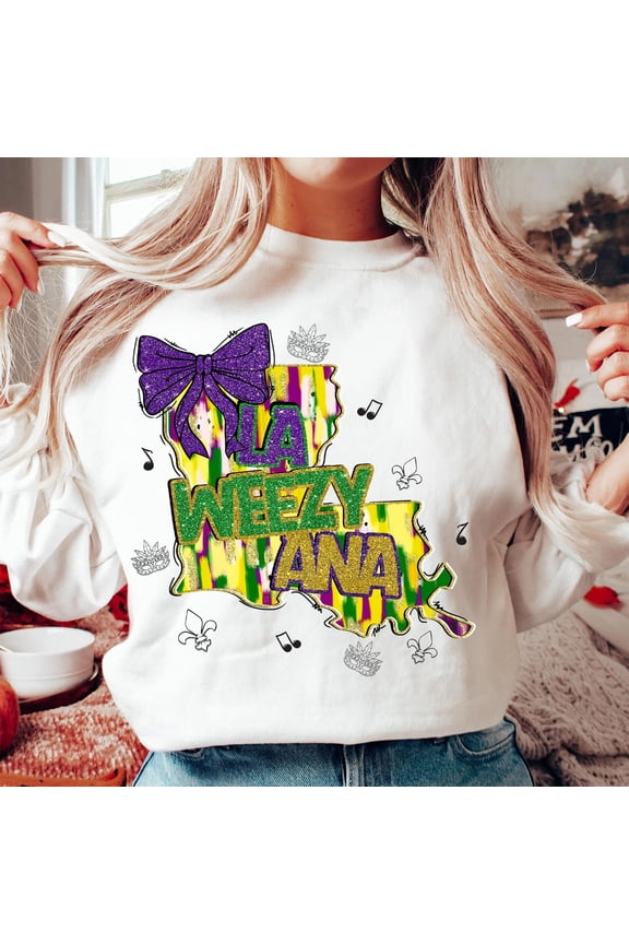 La Weezy Ana Mardi Gras Sweatshirt, Fat Tuesday Crewneck, Mardi Gras Louisiana Map Pullover, Mardi Gras Sweatshirt for Women