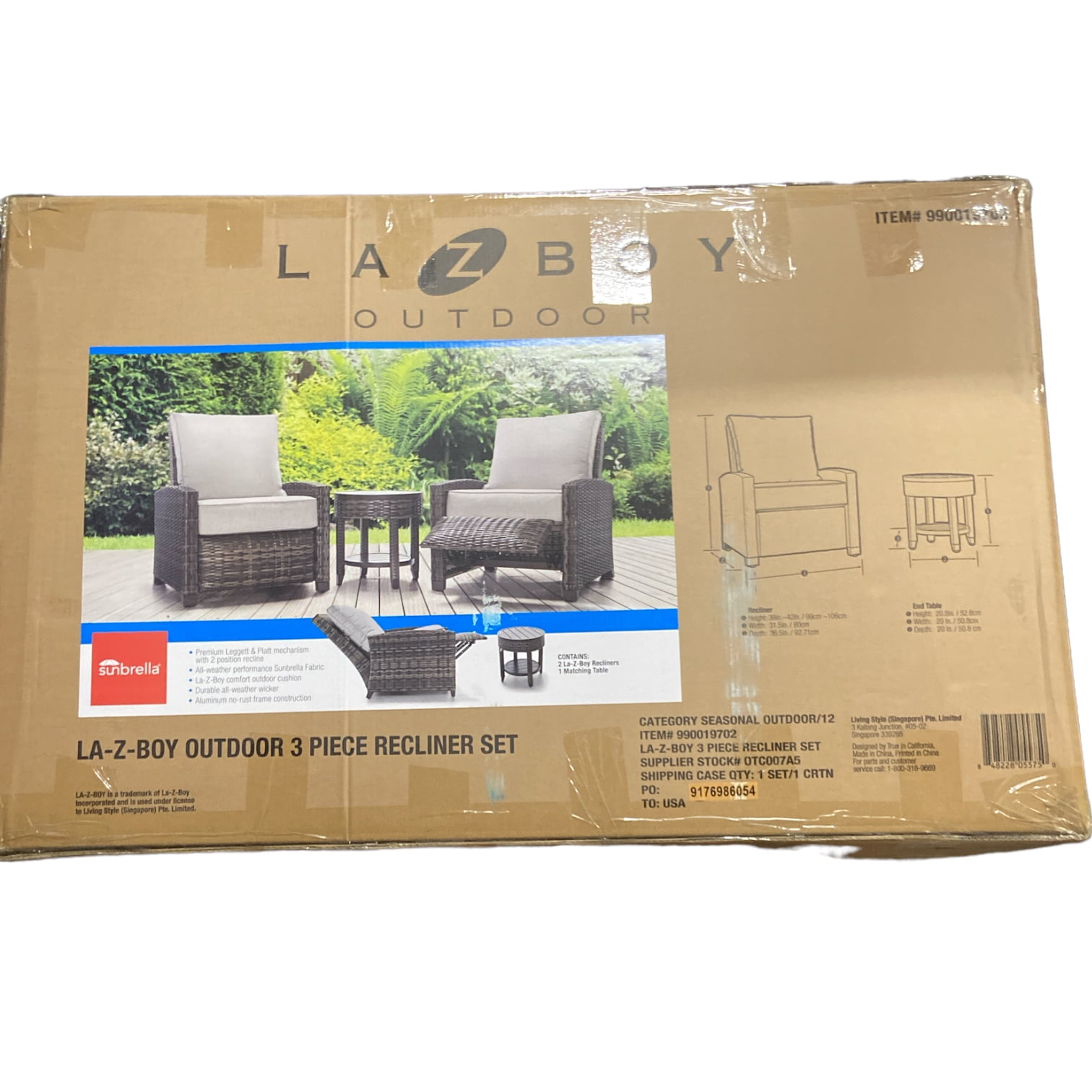 La-Z-Boy 3-Piece Wicker Outdoor Pation Dining Set with Sunbrella Cushions, Brown