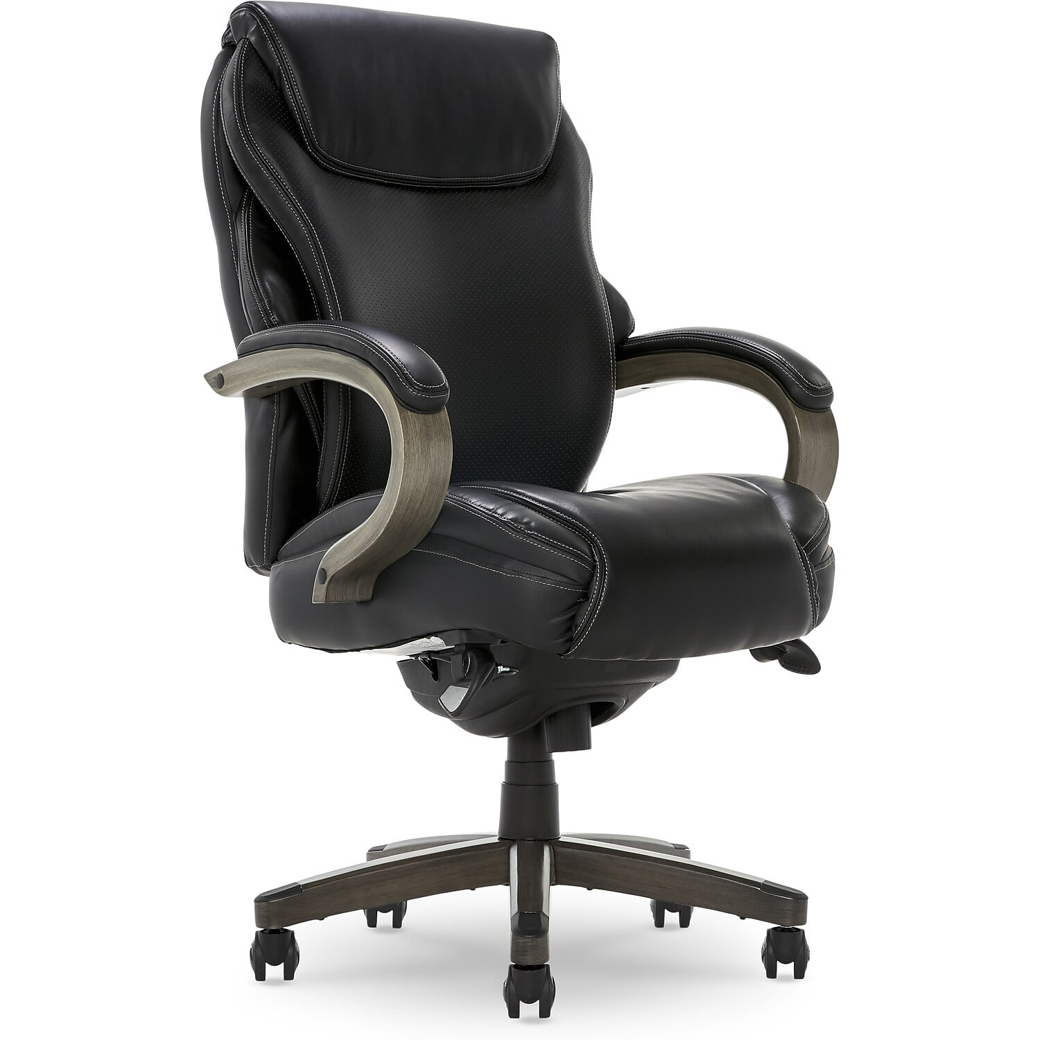 Hyland Black Bonded Leather Executive Office Chair with Wood Arms