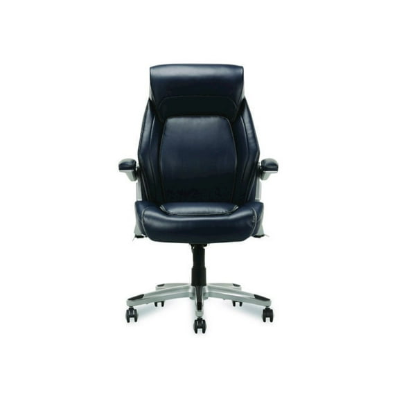 La-Z-Boy Meyer Bonded Leather Executive Chair, Supports Up to 275 lb, 19" x 22.75", Navy Seat, Navy/Back, Silver Base