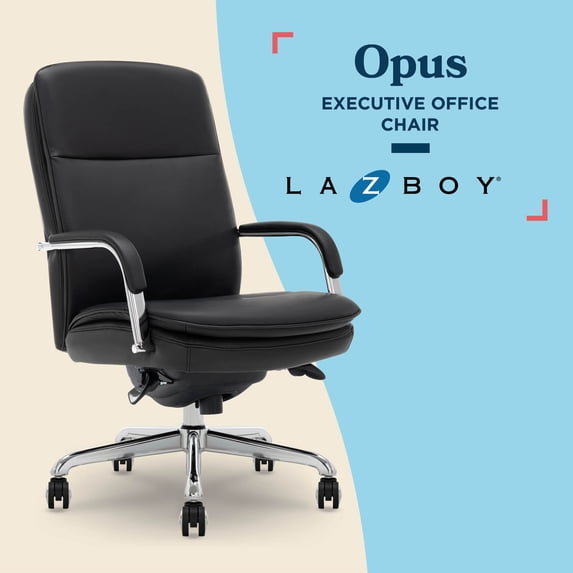 La-Z-Boy Opus Executive Mid-Back Office Chair Bonded Leather Black and Chrome