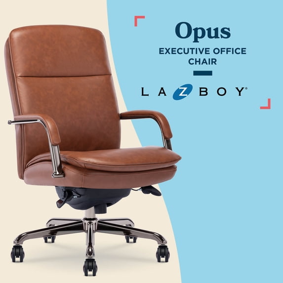 La-Z-Boy Opus Executive Mid-Back Office Chair Bonded Leather Cognac and Graphite