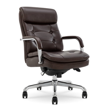 La-Z-Boy Sonata Executive MidBack Office Chair Bonded Leather Brown and Chrome