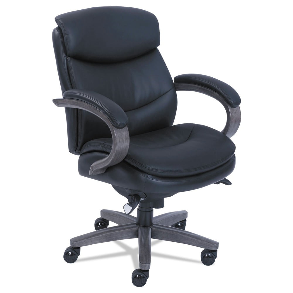Black Leather High Back Swivel Executive Chair with Wood Base