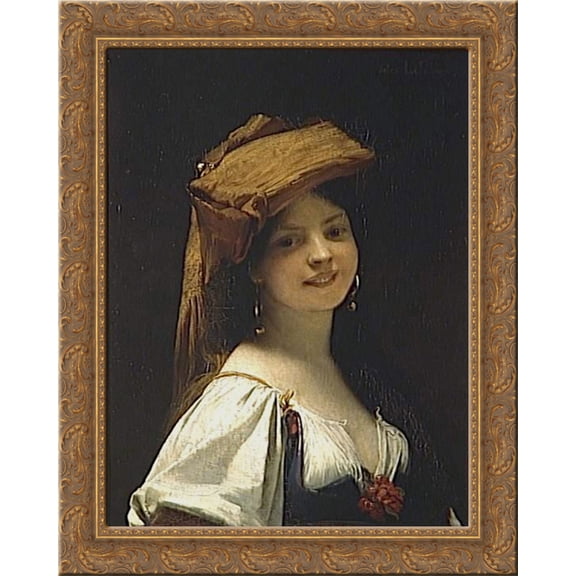 La jeune rieuse 20x24 Gold Ornate Wood Framed Canvas Art by Lefebvre, Jules Joseph