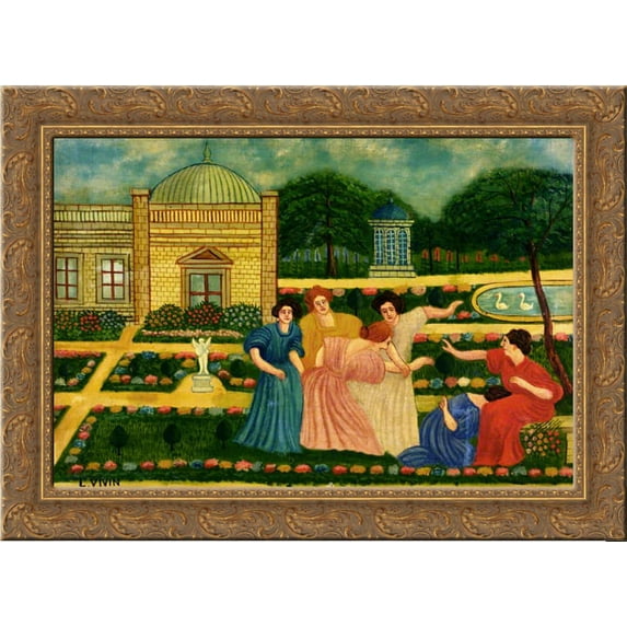 La main chaude 24x18 Gold Ornate Wood Framed Canvas Art by Louis Vivin