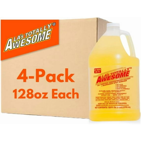 La's Totally Awesome All Purpose Cleaner, 4-Pack (128 oz Each) – Concentrated Formula, Degreaser, and Multipurpose Cleaner – Heavy Duty Bulk Cleaning Supplies for Home, Auto, Kitchen & Business