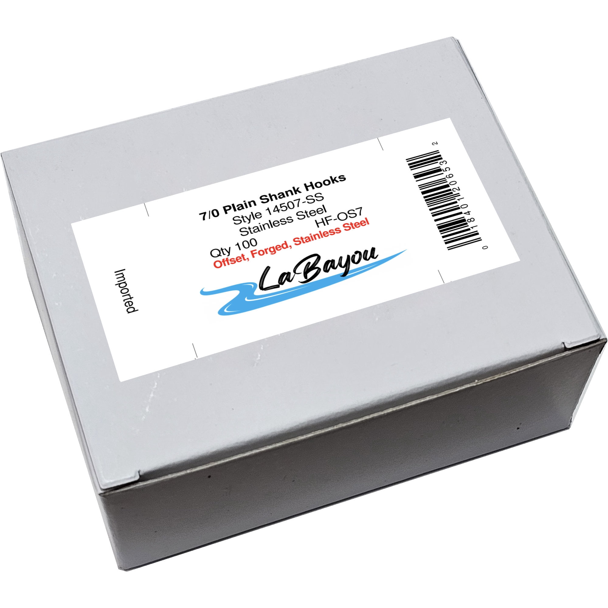 LaBayou Fish Hooks, Stainless Steel, Forged, Offset Straight Shank. Style  14507-SS. Size 7/0, Pack of 100