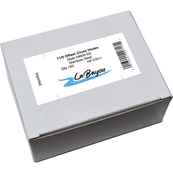 LaBayou Fish Hooks, Stainless Steel, Offset Circle. Style 24609-SS. Size 11/0, Pack of 100