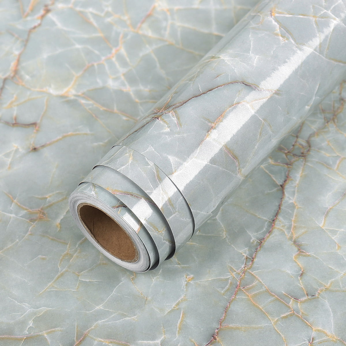144"Wx100"H Self Adhesive Wallpaper Roll Paper Blue Marble Pattern With Grey And Gold Inclusions Abstract Texture Peel And Stick Wallpaper Decorative Wall Mural Posters Home Covering Interior Film