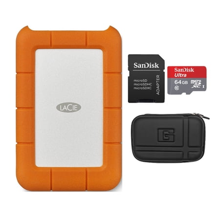 LaCie Rugged USB-C 4TB Portable External Hard Drive with Hard Case and 64GB Card