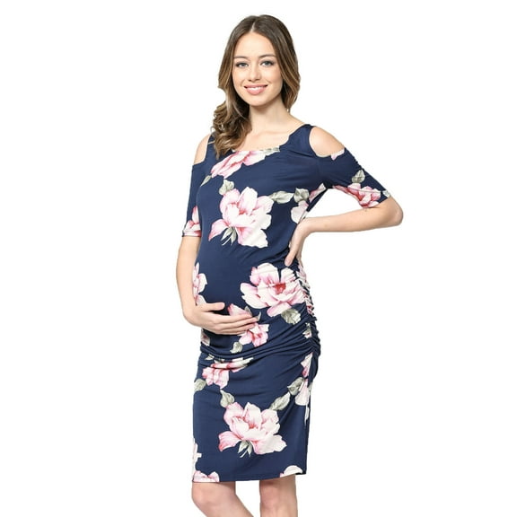 LaClef Women's Cold Shoulder Maternity Midi Dress