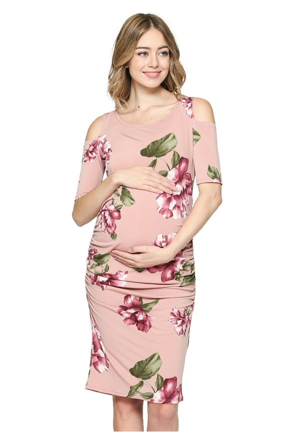 Women's Cold Shoulder Maternity Midi Dress