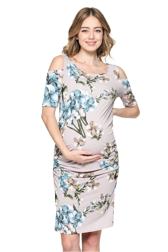 Women's Cold Shoulder Maternity Midi Dress