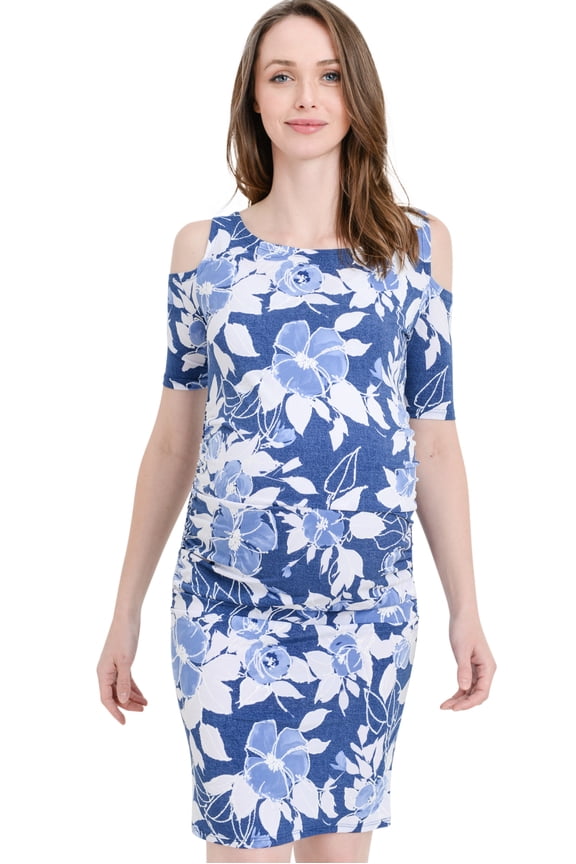 Women's Cold Shoulder Maternity Midi Dress