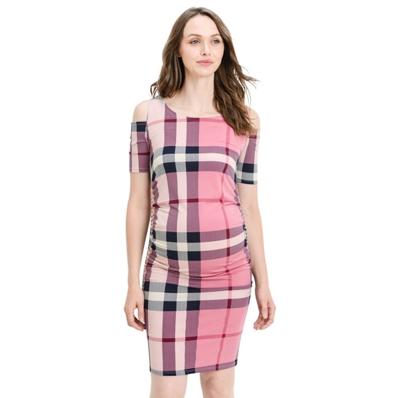LaClef Women's Cold Shoulder Maternity Midi Dress