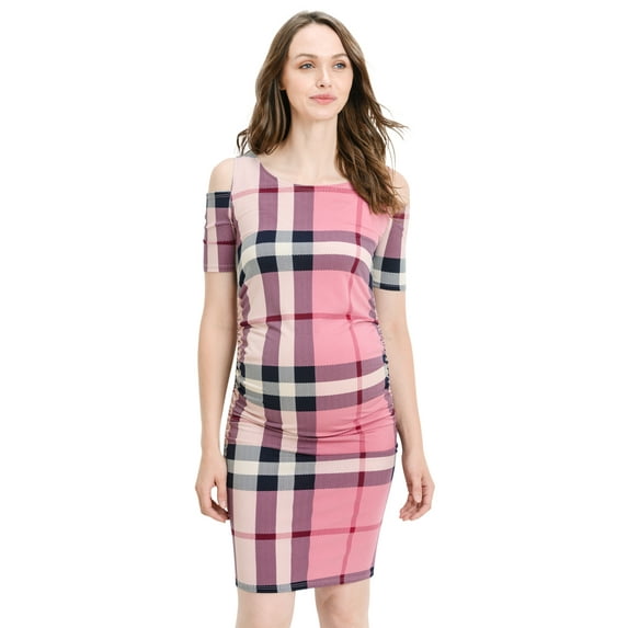 LaClef Women's Cold Shoulder Maternity Midi Dress