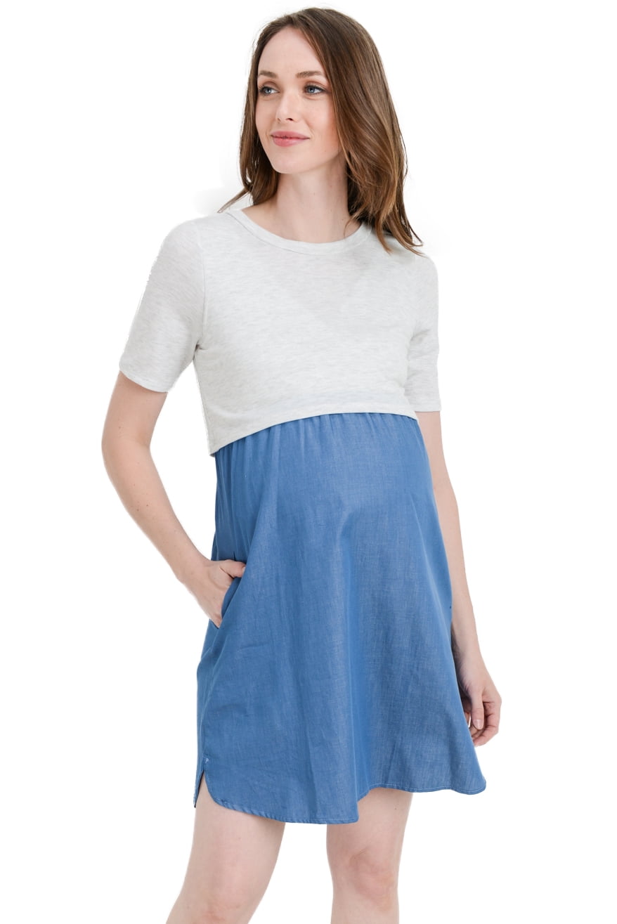 Women's Maternity Nursing Shift Dress with Side Pocket