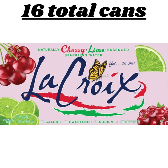 LaCroix Cherry Lime Sparkling Water, Naturally Essenced Cherry and Lime Flavored Carbonated Water Beverage, Zero Calories, Zero Sweeteners, 12 oz Cans, 16 Pack