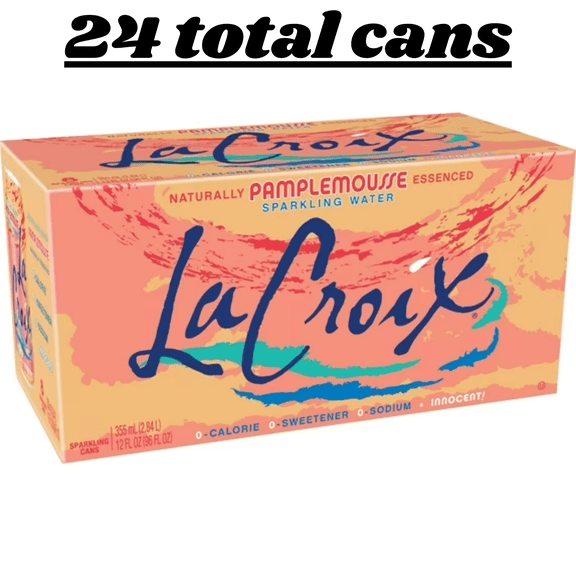 LaCroix Pamplemousse Grapefruit Sparkling Water, Naturally Essenced Grapefruit Flavored Carbonated Water Beverage, Zero Calories, No Artificial Sweeteners, 12 fl oz Cans, 24 Count