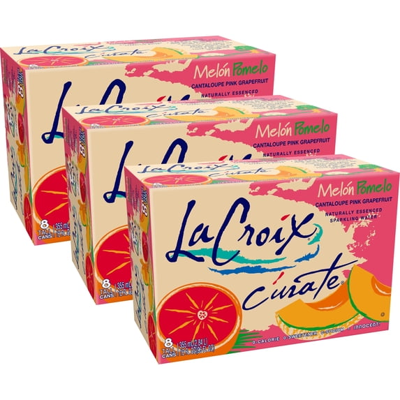 LaCroix Sparkling Water Curate, Melon Pomelo - 12 Fl Oz Cans (3 Boxes Of 8)