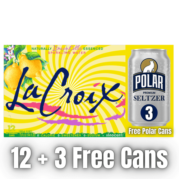 LaCroix Sparkling Water, LimonCello  12 Cans (12 fl oz Each) + 3 Bonus Polar Seltzer Cans