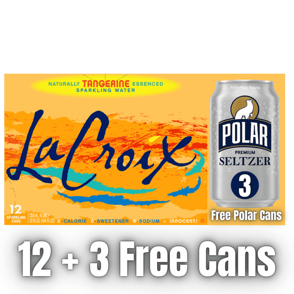 LaCroix Sparkling Water, Tangerine  12 Cans (12 fl oz Each) + 3 Bonus Polar Seltzer Cans