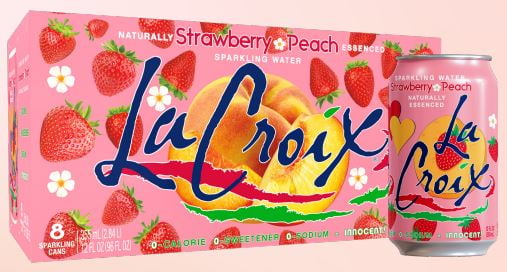 LaCroix Strawberry Peach, Sparkling Water, 8 Pack, 12 oz Cans