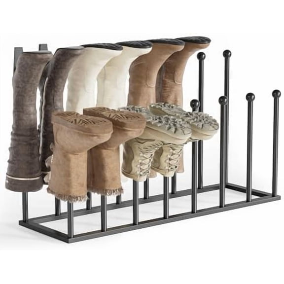 Free Standing Shoe Racks - Black Metal Boot Rack Organizer Tall Boots for Dorm Room, Closet, Entryway, Bedroom, Patio Outdoor, Hallway, Black, Shoe Storage Fit for 8 Pairs