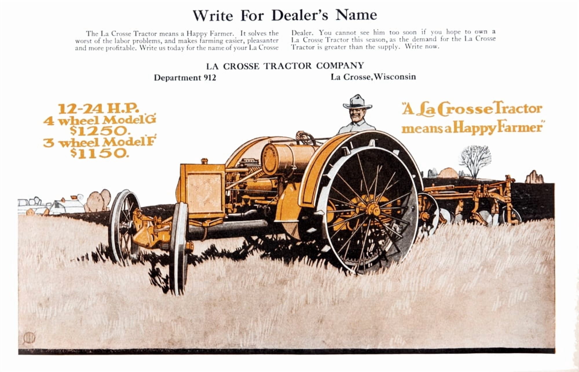 LaCrosse tractor advertisement from the early 20th century Canvas Art - Remsberg Inc Design Pics (19 x 12)