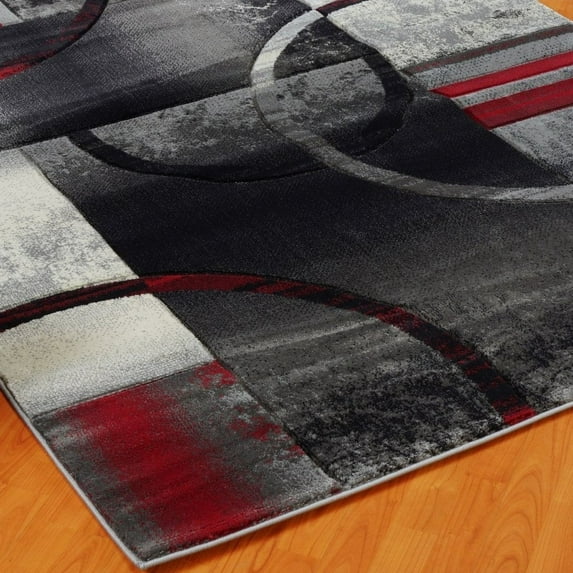 LaDole Rugs Modern Geometric Abstract Multicolor Area Rug Black/Grey/Red 3'11" x 5'7"(120cm x 170cm) 4' x 6' Indoor Living Room,Bedroom,Entryway