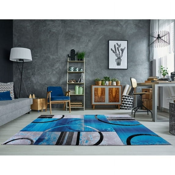 LaDole Rugs Modern Geometric Abstract Multicolor Area Rug Turquoise/Grey/Black 2'7" x 9'10"(80cm x 300cm) 10' Runner Runner Living