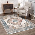 thumbnail image 1 of LaDole Rugs Traditional Persian Bordered Ikat Turquoise Ivory Orange Area Rug 5'2"x7'6", 1 of 5
