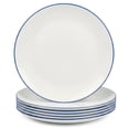thumbnail image 1 of LaGlint 10.5 inch Dinner Plate Set of 6, Lightweight Round Opal Glass Dinnerware Plates, Dishwasher and Microwave Safe, Hand Painted Navy Blue Rim, 1 of 7