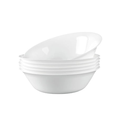 LaGlint 14oz (16oz max) White Opal Glass Cereal Bowl Set of 6, 6.5 inch Dishwasher & Microwave Safe Round Bowls for Soup, Salad and Rice