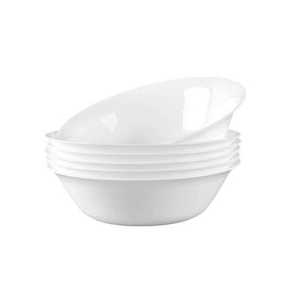 LaGlint 14oz (16oz max) White Opal Glass Cereal Bowl Set of 6, 6.5 inch Dishwasher & Microwave Safe Round Bowls for Soup, Salad and Rice