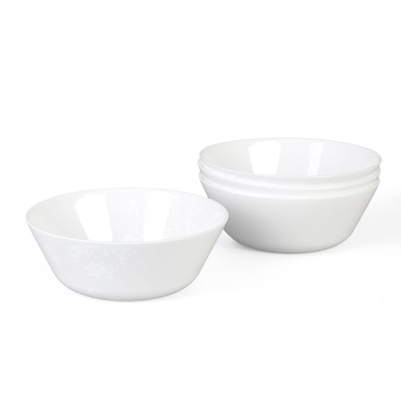 LaGlint Moonlight Series 16-oz White Opal Glass Cereal Bowl, Set of 4, Microwave & Dishwasher Safe