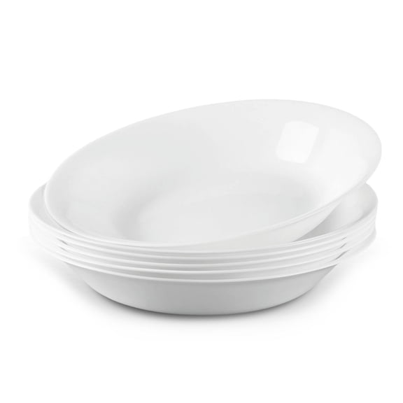 LaGlint 34oz Large Pasta Bowls, Opal Glass, Set of 6, Lightweight, 9.5 inch Round Large Shallow Serving Bowl for Soup, Salad, Dinner, Microwave Dishwasher Safe, White