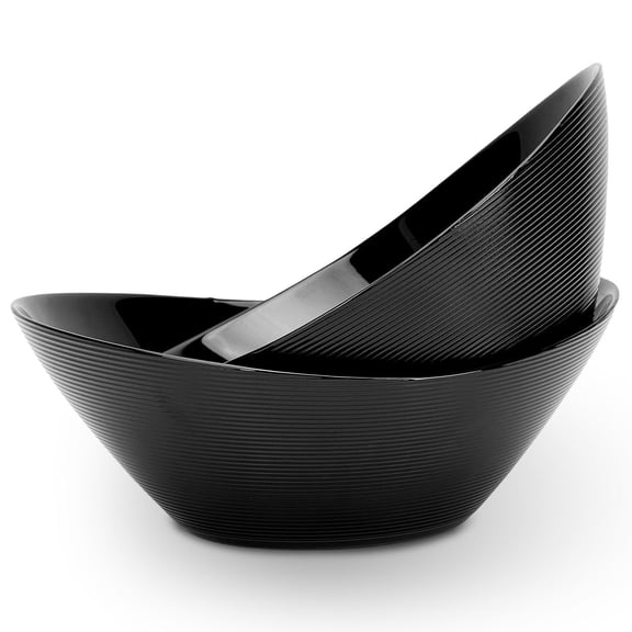 LaGlint 66-oz Salad Bowl Set of 2, 10-inch Oval Black Opal Glass Serving Dishes, Microwave & Dishwasher Safe