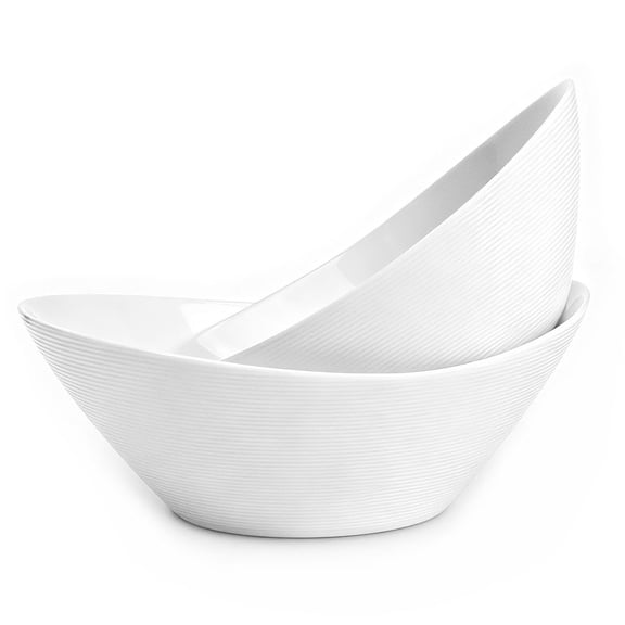 LaGlint 66-oz Salad Bowl Set of 2, 10-inch Oval White Opal Glass Serving Dishes, Microwave & Dishwasher Safe