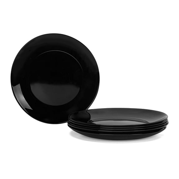 LaGlint 7.5 inch Salad Appetizer Plate Set of 6, Lightweight Opal Glass Round Black Plates for Dessert Kitchen, Dishwasher and Microwave Safe