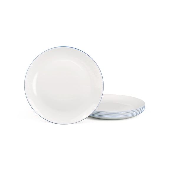 LaGlint 8.5 inch Salad Plate Set of 6, Lightweight Opal Glass Round White Plates for Appetizer Dessert Kitchen, Dishwasher and Microwave Safe, Hand Painted Navy Blue Rim
